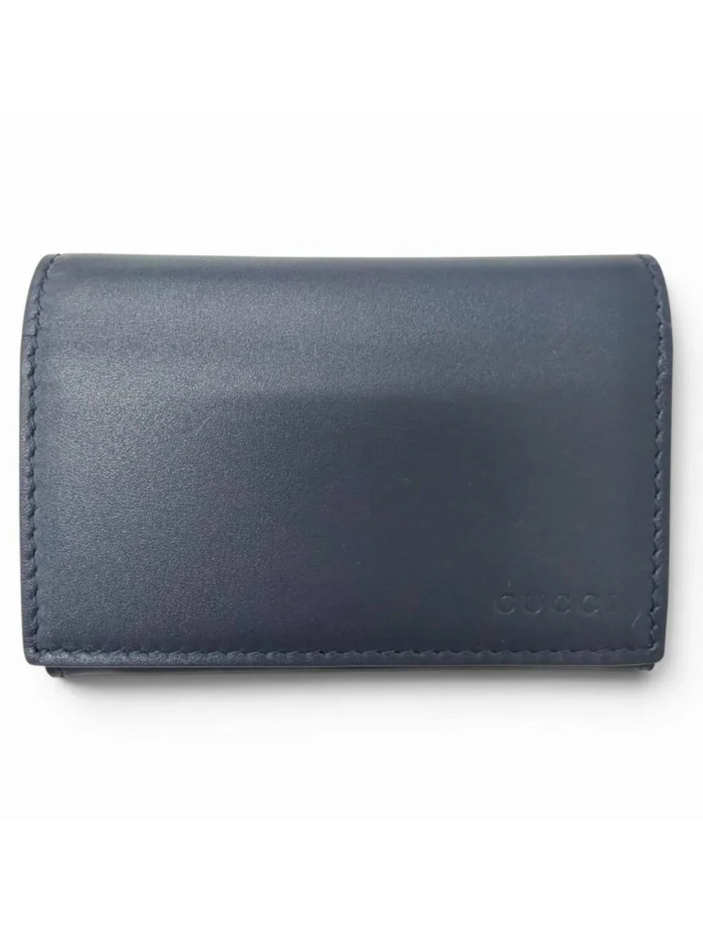 Gucci Leather Inside GG Logo All Over Pattern Card Case Business Holder Navy